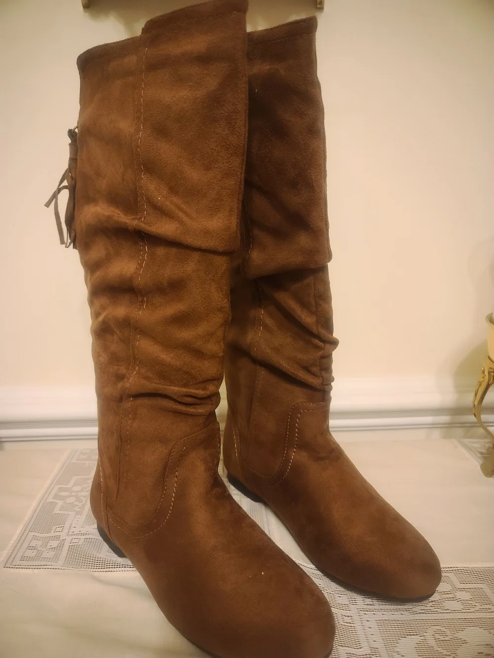Women's Brown Suede Fringe Knee Boots